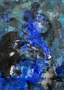 Smukt harmonisk abstrakt maleri i blå farver med masser af stemning og kærlighed