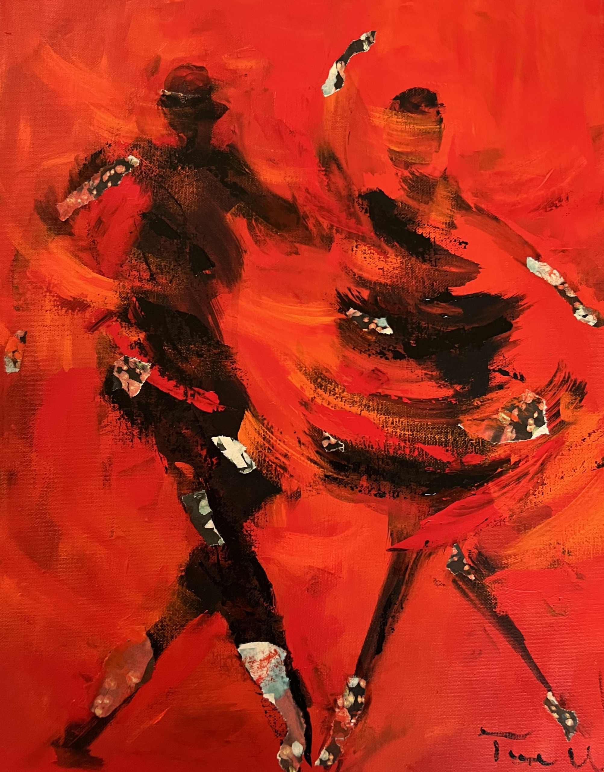 Der er gang i skørterne i dette maleri med to der danser lindyhop eller jitterbug. Maleriet er abstrakt og farverigt samtidig med at man fornemmer de mennesker i bevægelse.