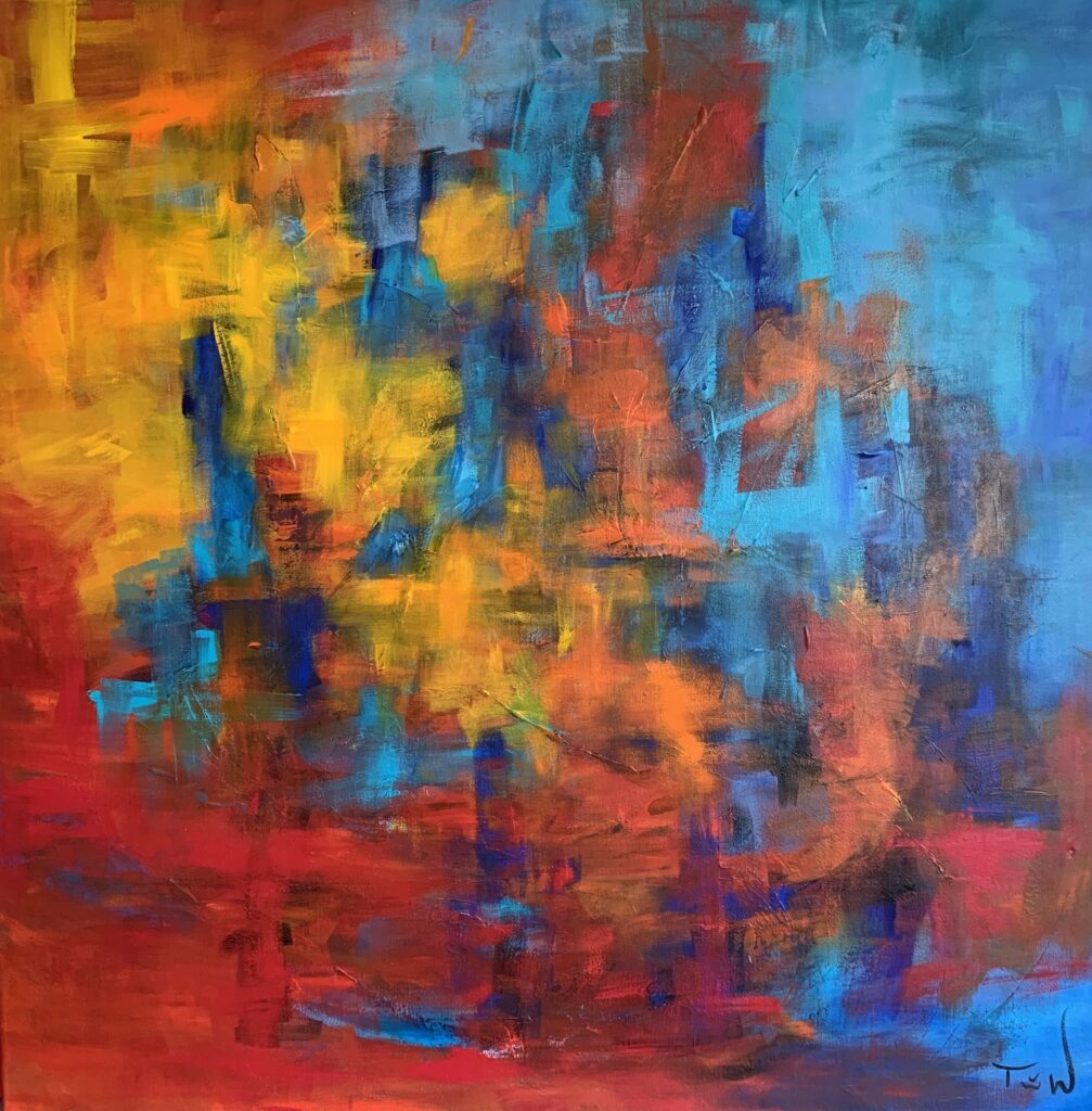 Abstrakt maleri med stærke farver
